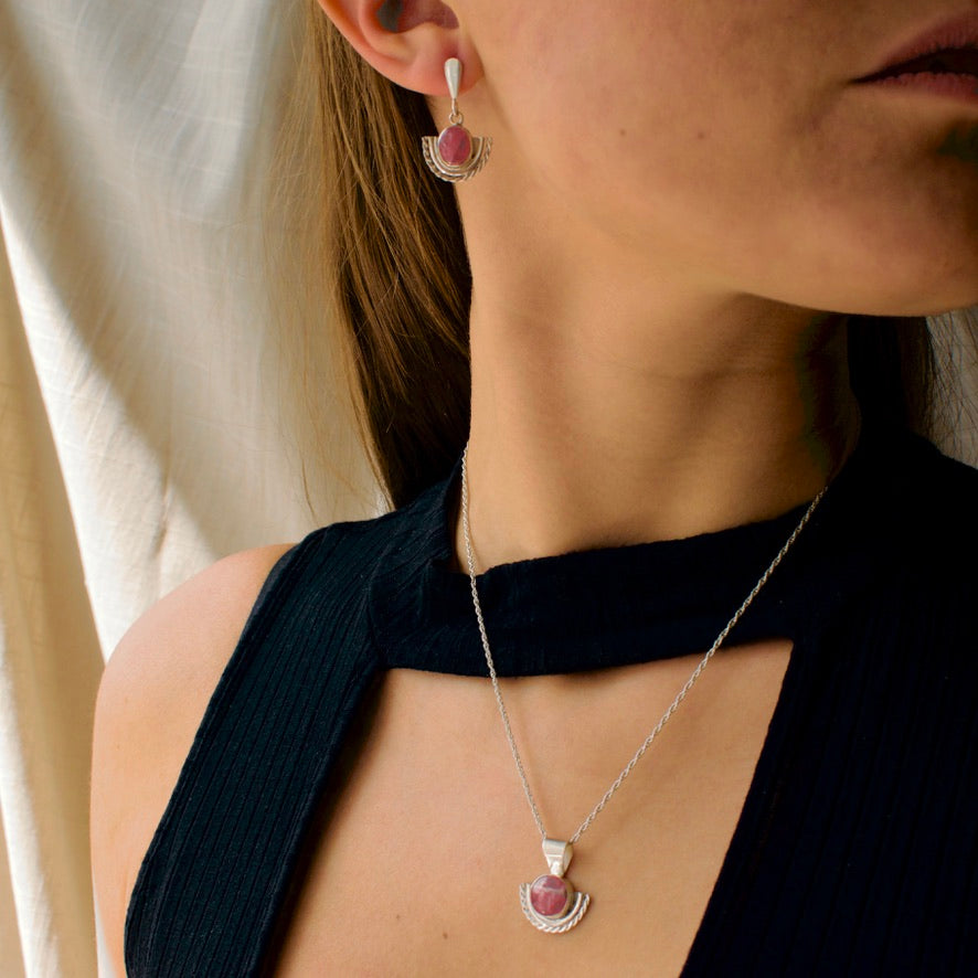 Rhodochrosite - Bundle Earrings & Pendant